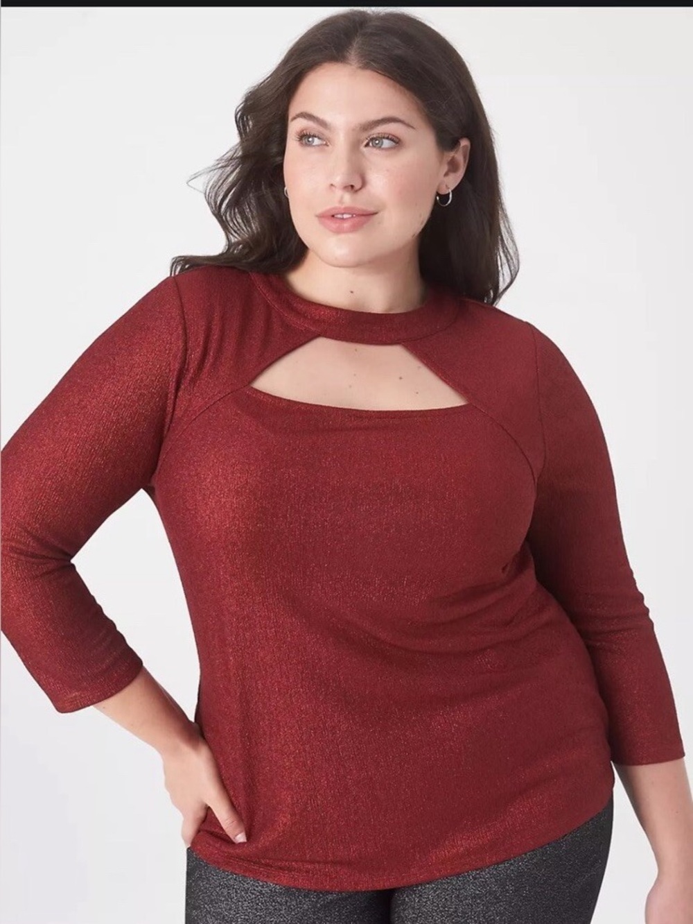 NWT Lane Bryant Metallic Red Cutout Long Sleeve Top Plus Size 18/20